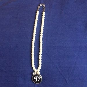 Pearl (faux) necklace with initial D
